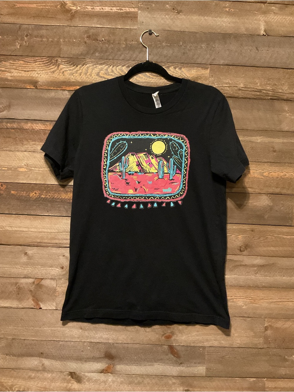 Bella Canvas Black Neon Western Desert Graphic T-Shirt Women’s Size Medium
